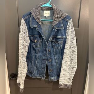 Torrid Blue Denim Jacket with Black Knit Accents